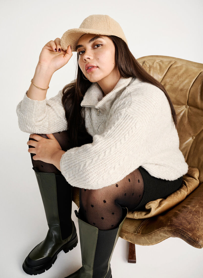 Pull en maille torsadée avec fermeture éclair, Pumice Stone Mel., Image image number 0