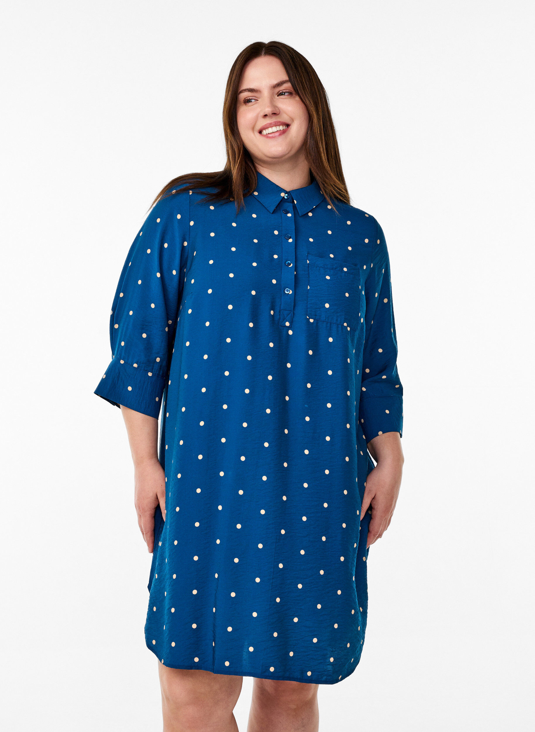 ZizziRobe courte avec col et poche poitrine, Bleu, Model image number 0