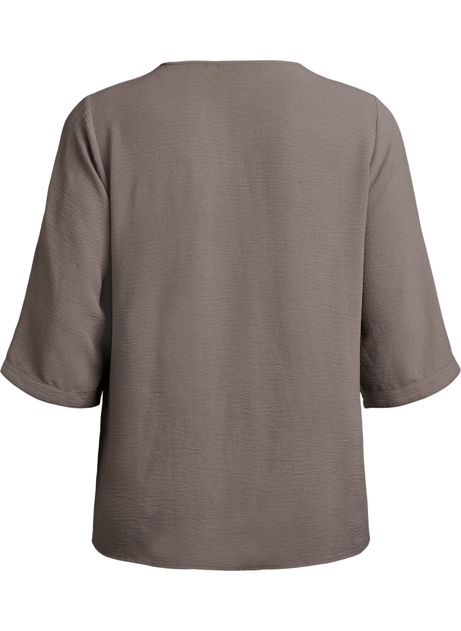 Zizzi Shirt blouse with V-neck and 3/4 sleeves, Beige, Packshot image number 1