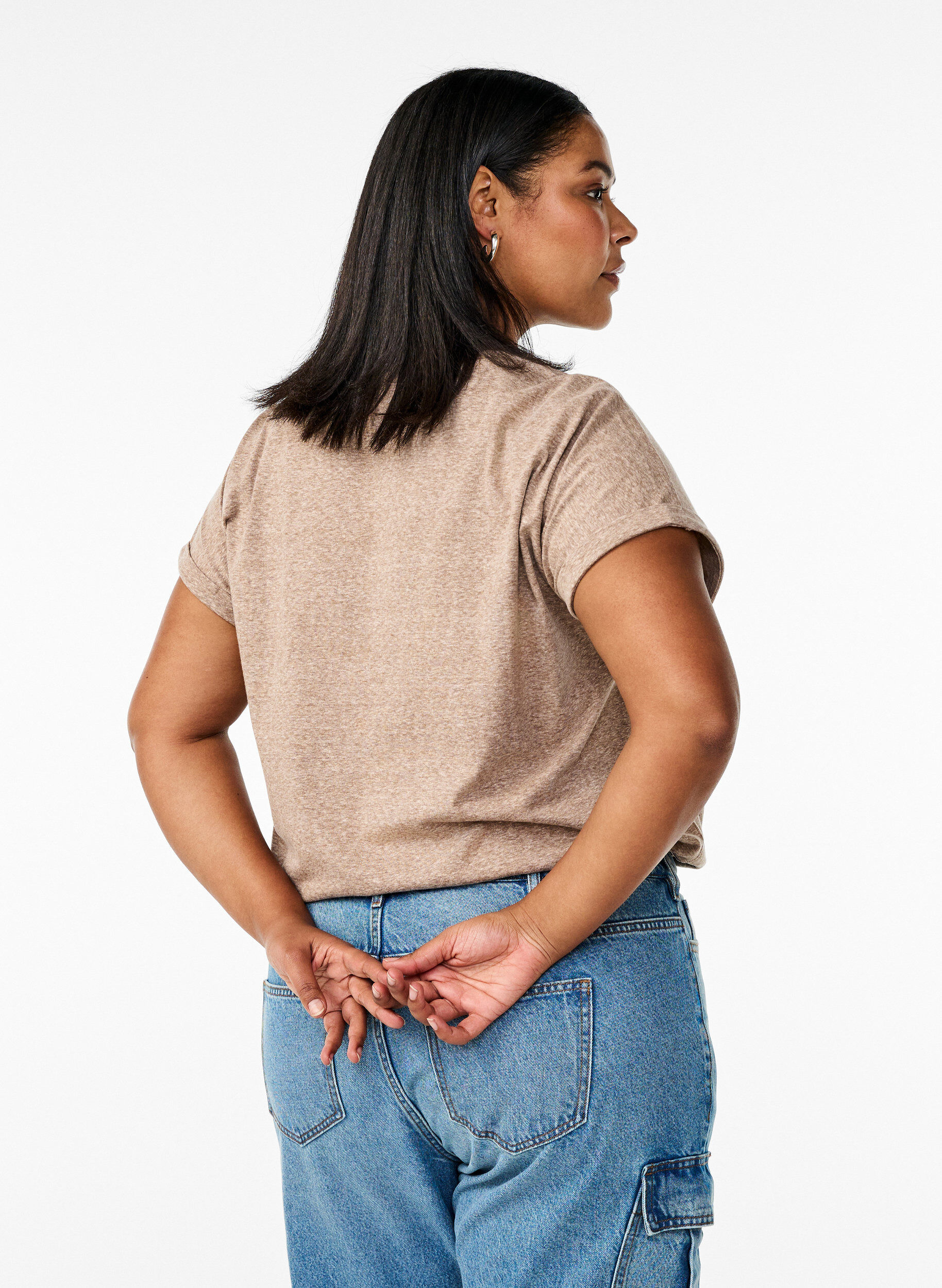 Zizzi T-shirt m&eacute;lang&eacute; &agrave; manches courtes, Marron, Model image number 2