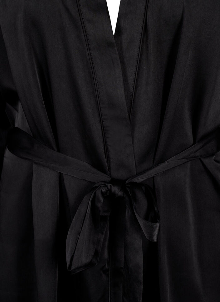 Kimono en satin avec ceinture, Black, Packshot image number 2