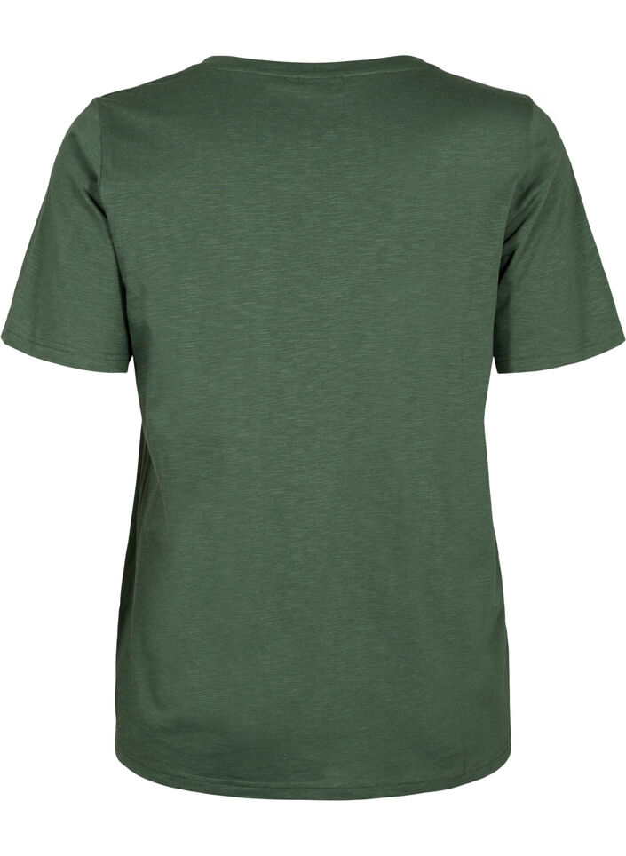 T-shirt basique &agrave; manches courtes et col en V, Vert, Packshot image number 1