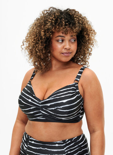 Soutien-gorge de bikini imprimé avec armature, Black White Stripe, Model image number 0