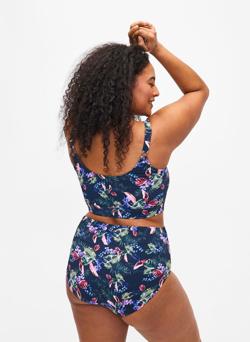 Slip de bikini taille haute avec imprimé, Bleu, Model image number 1