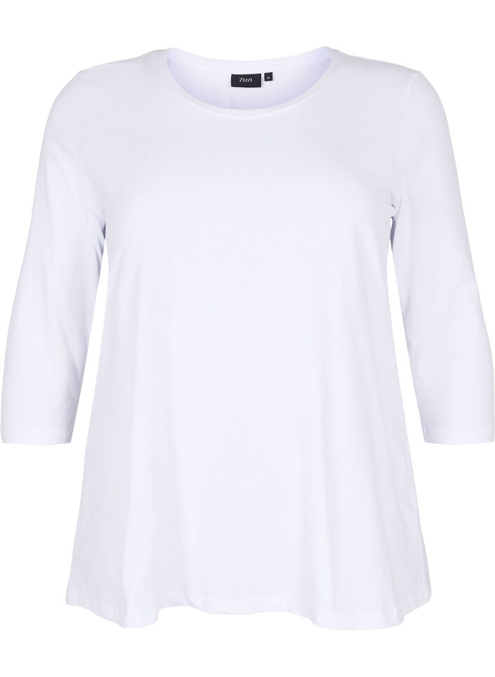 T-shirt en coton de base &agrave; manches 3/4, Blanc, Packshot image number 0