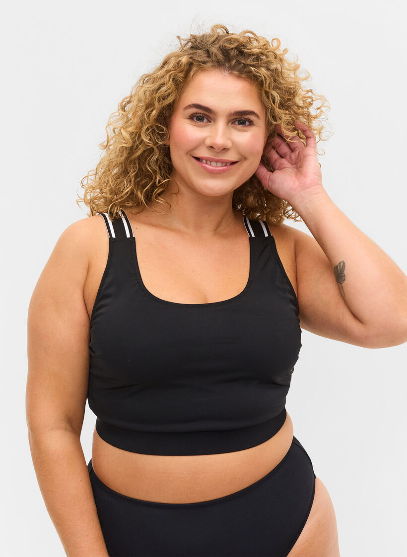 Haut de bikini avec bretelles rayées, Black, Model image number 0
