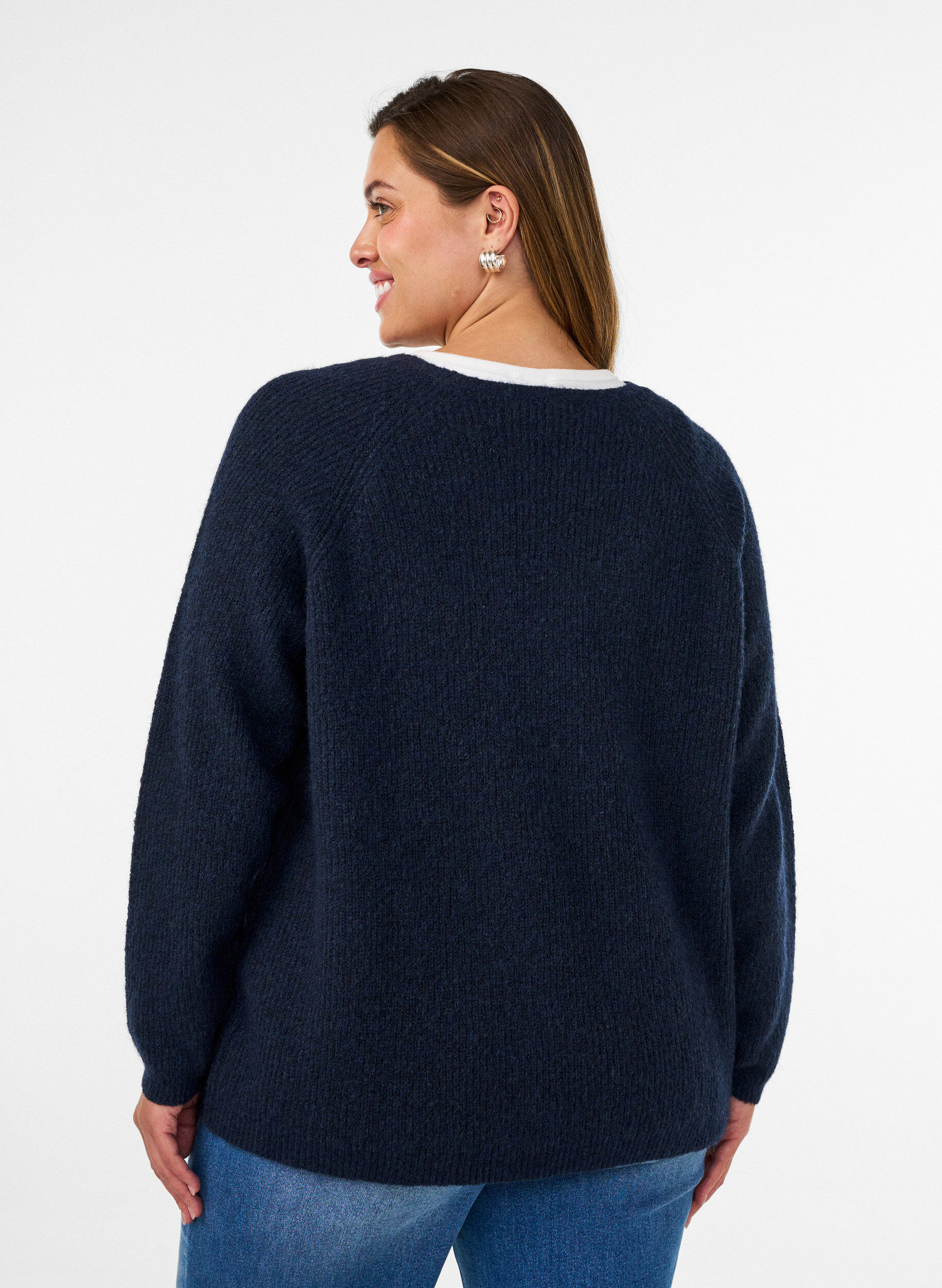 ZizziBlouse en maille avec col en V et manches raglan, Bleu, Model image number 2