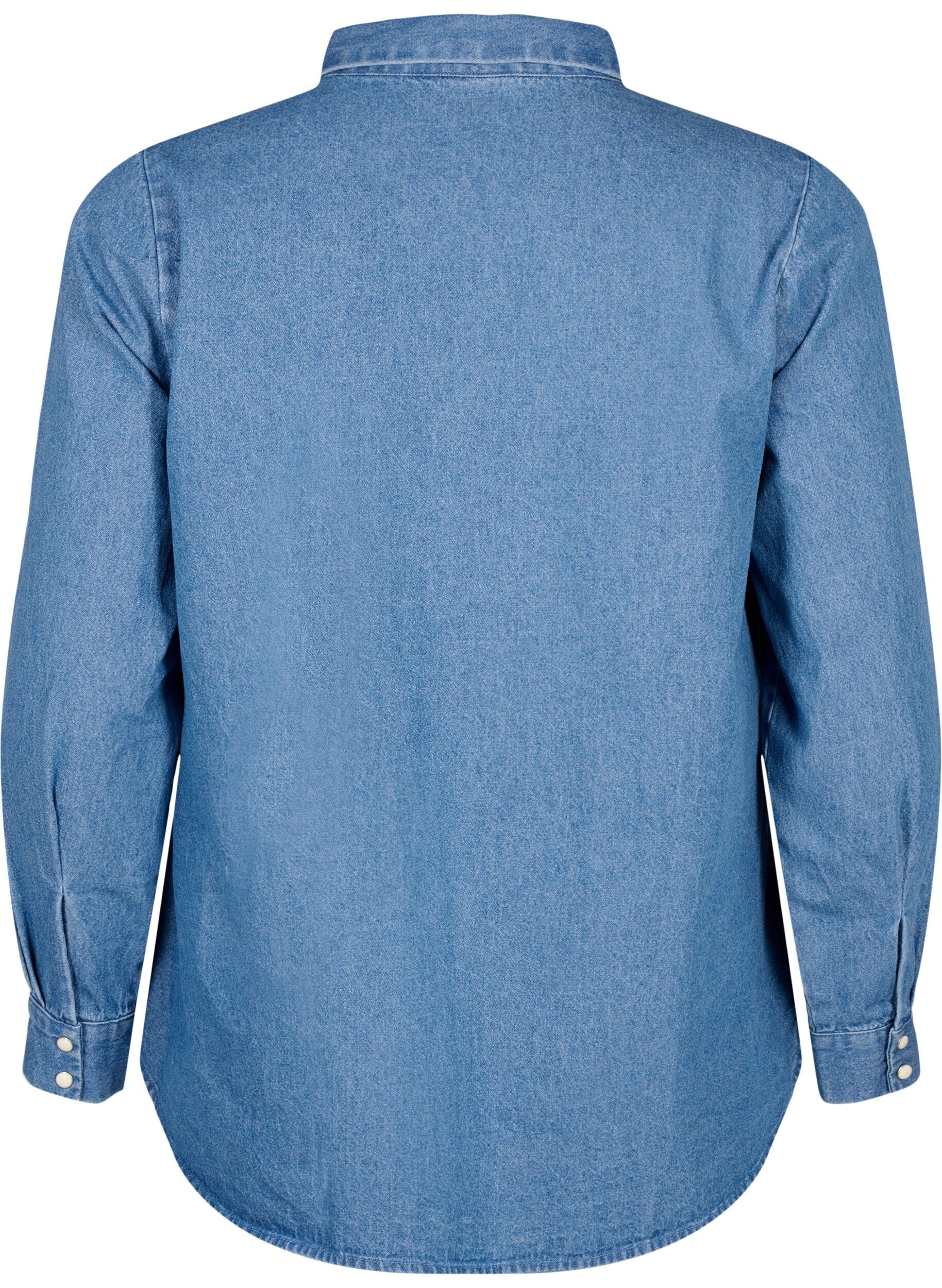 Zizzi Chemise en jean &agrave; manches longues avec poche poitrine, Light Blue Denim, Packshot image number 1
