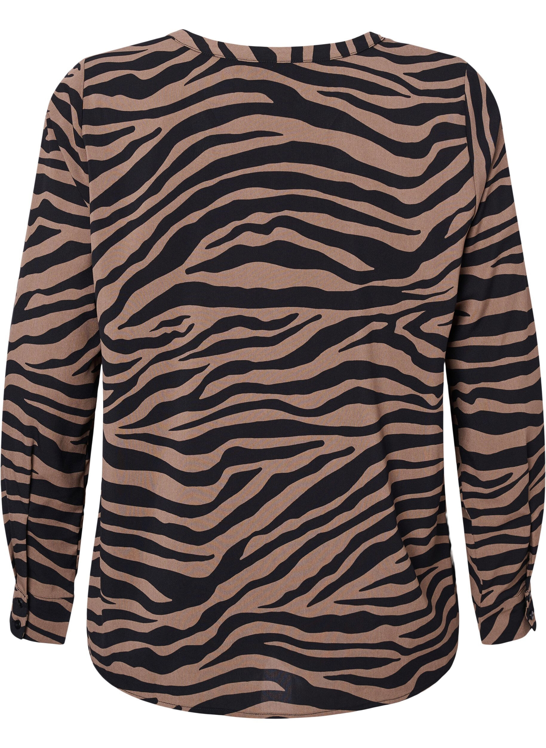 Zizzi Chemise &agrave; col en V avec imprim&eacute; z&egrave;bre, Black/Brown Zebra, Packshot image number 1