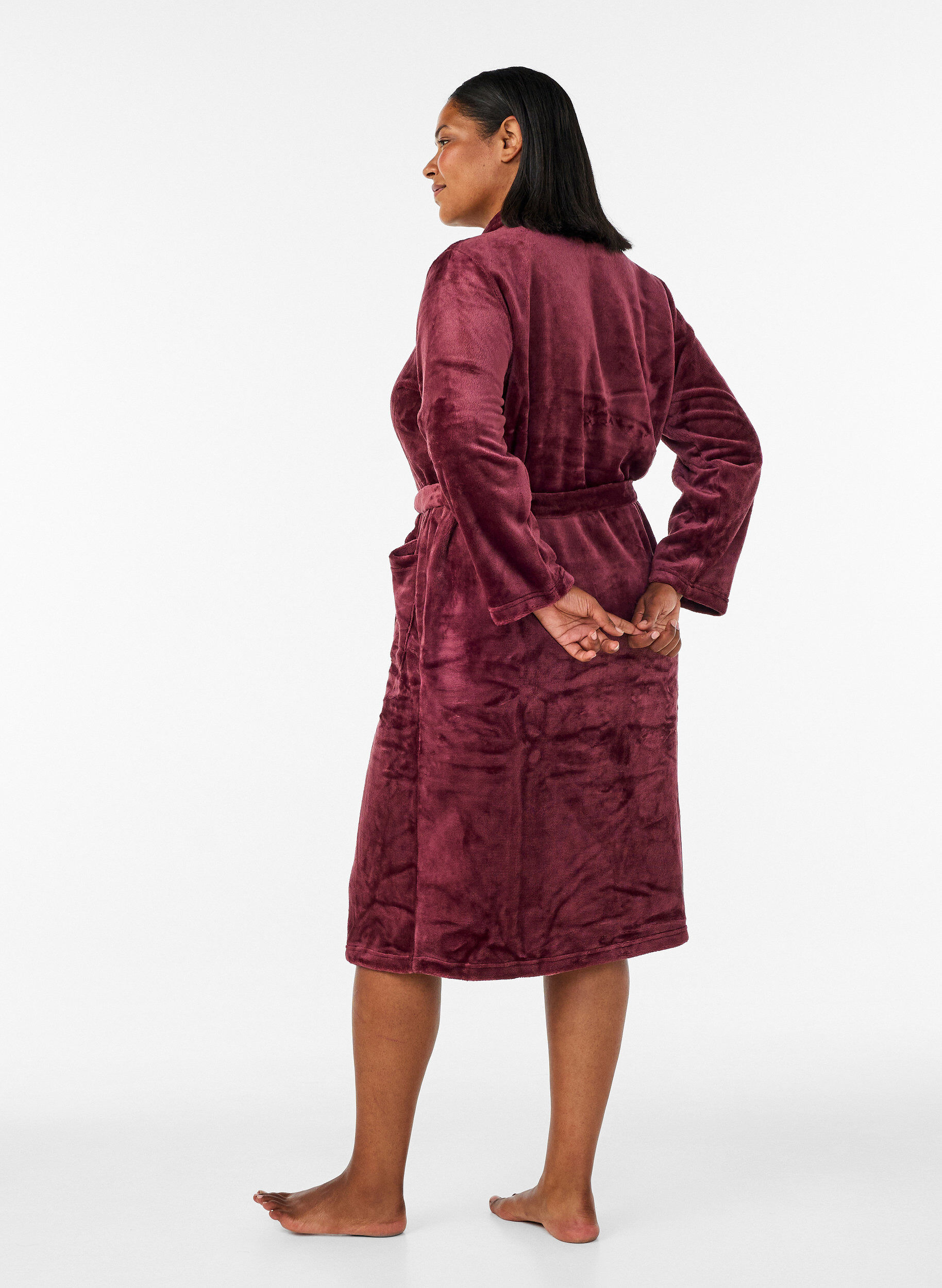 ZizziPeignoir en velours doux avec poches, Bordeaux, Model image number 1