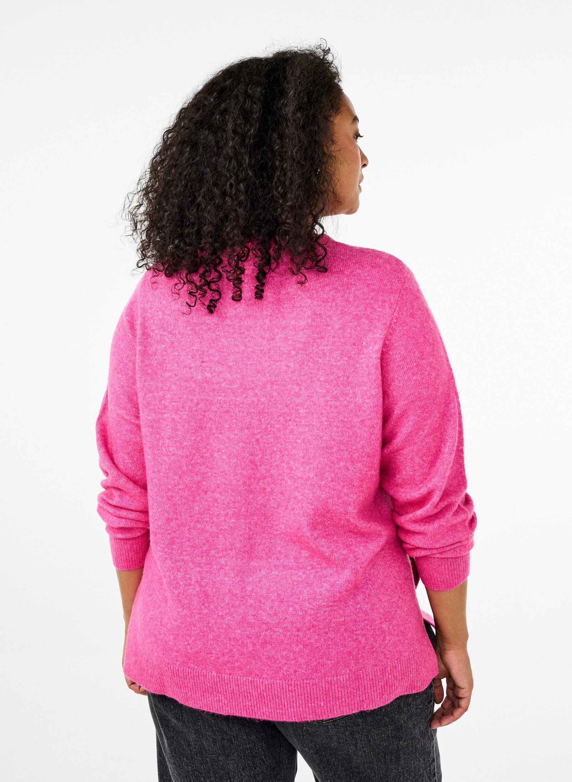 Zizzi Top en maille avec de la laine et des fentes, Raspberry Rose Mel., Model image number 1