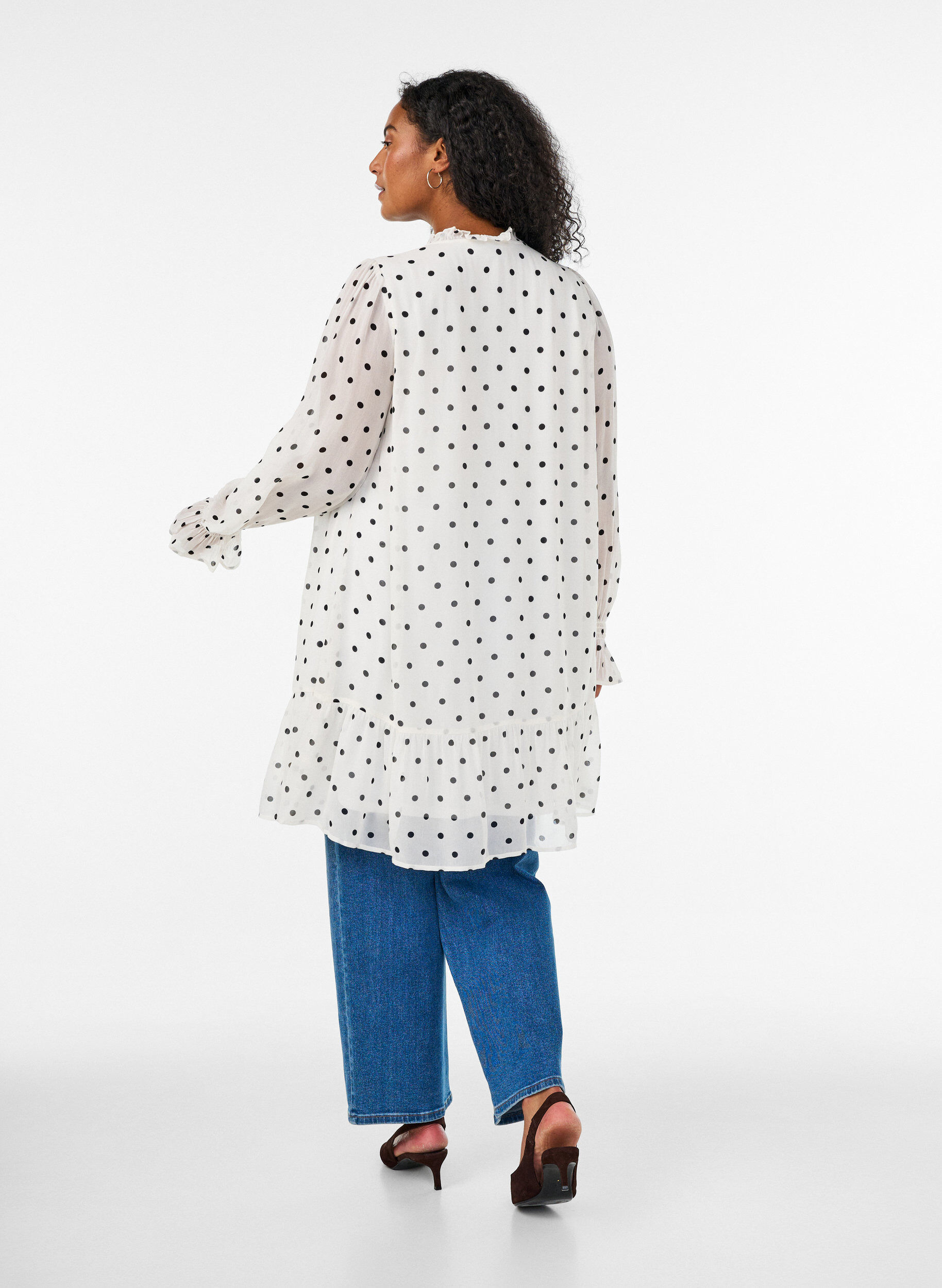 ZizziRobe en viscose avec volants et manches transparentes, Blanc, Model image number 2