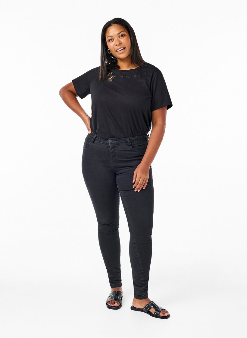 T-shirt en coton biologique avec nœud, Black, Model image number 2