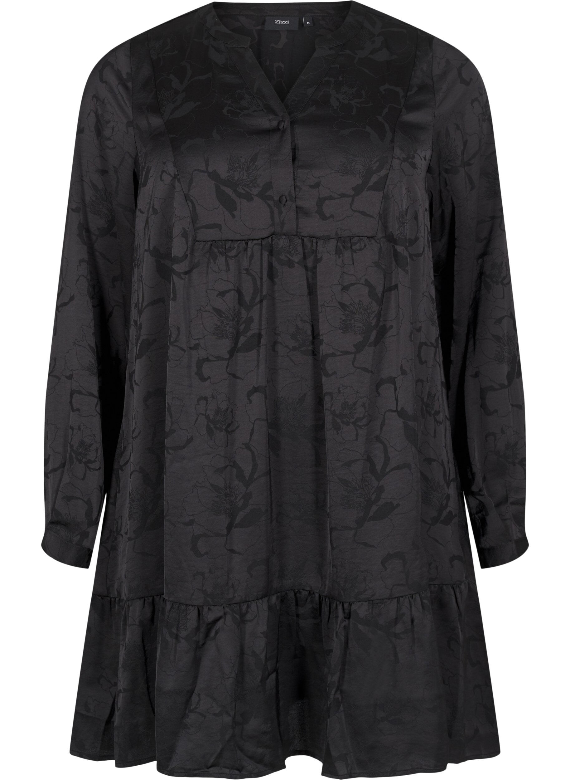 Zizzi Petite robe en satin avec un motif ton sur ton, Black, Packshot image number 0