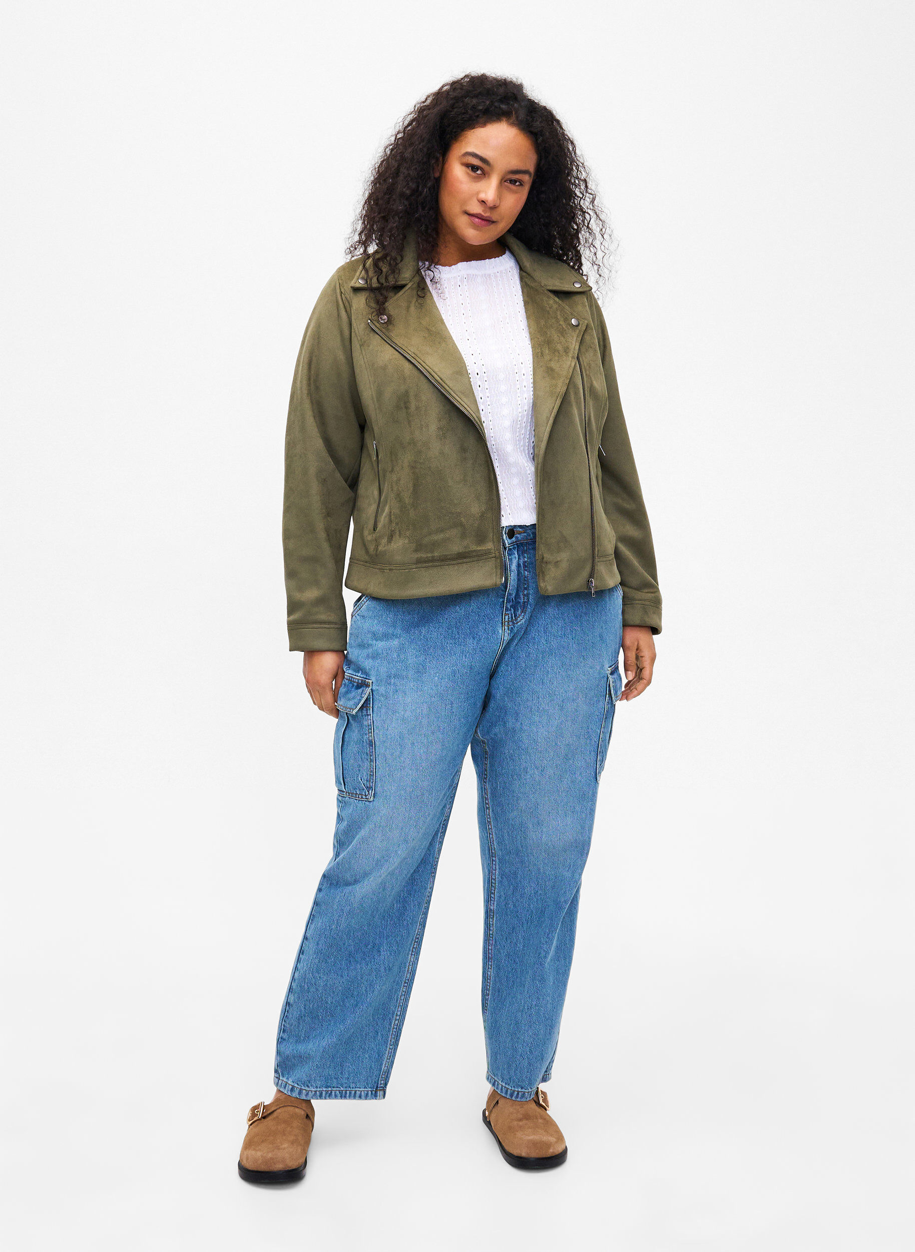 ZizziVeste de motard en faux daim, Dusty Olive, Model image number 2