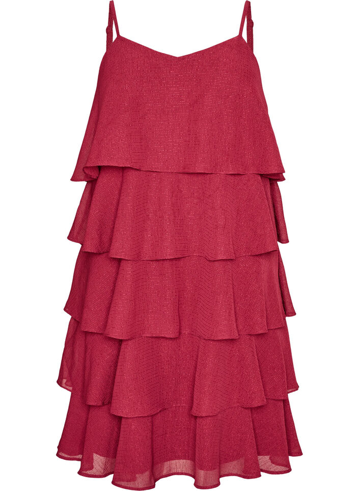 Robe &agrave; volants superpos&eacute;s avec fines bretelles, Rouge, Packshot image number 0