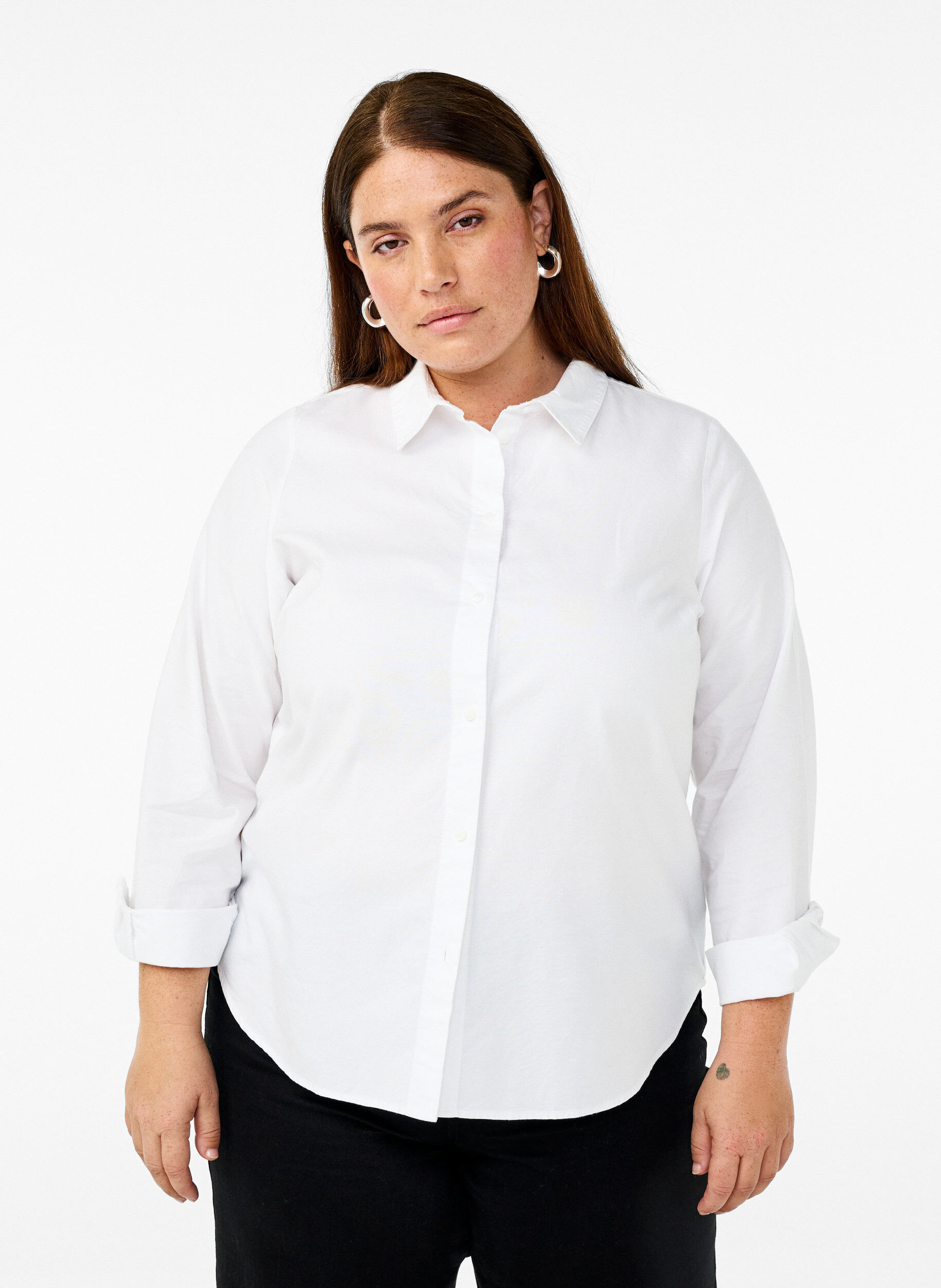 Chemise &agrave; manches longues en coton, Blanc, Model