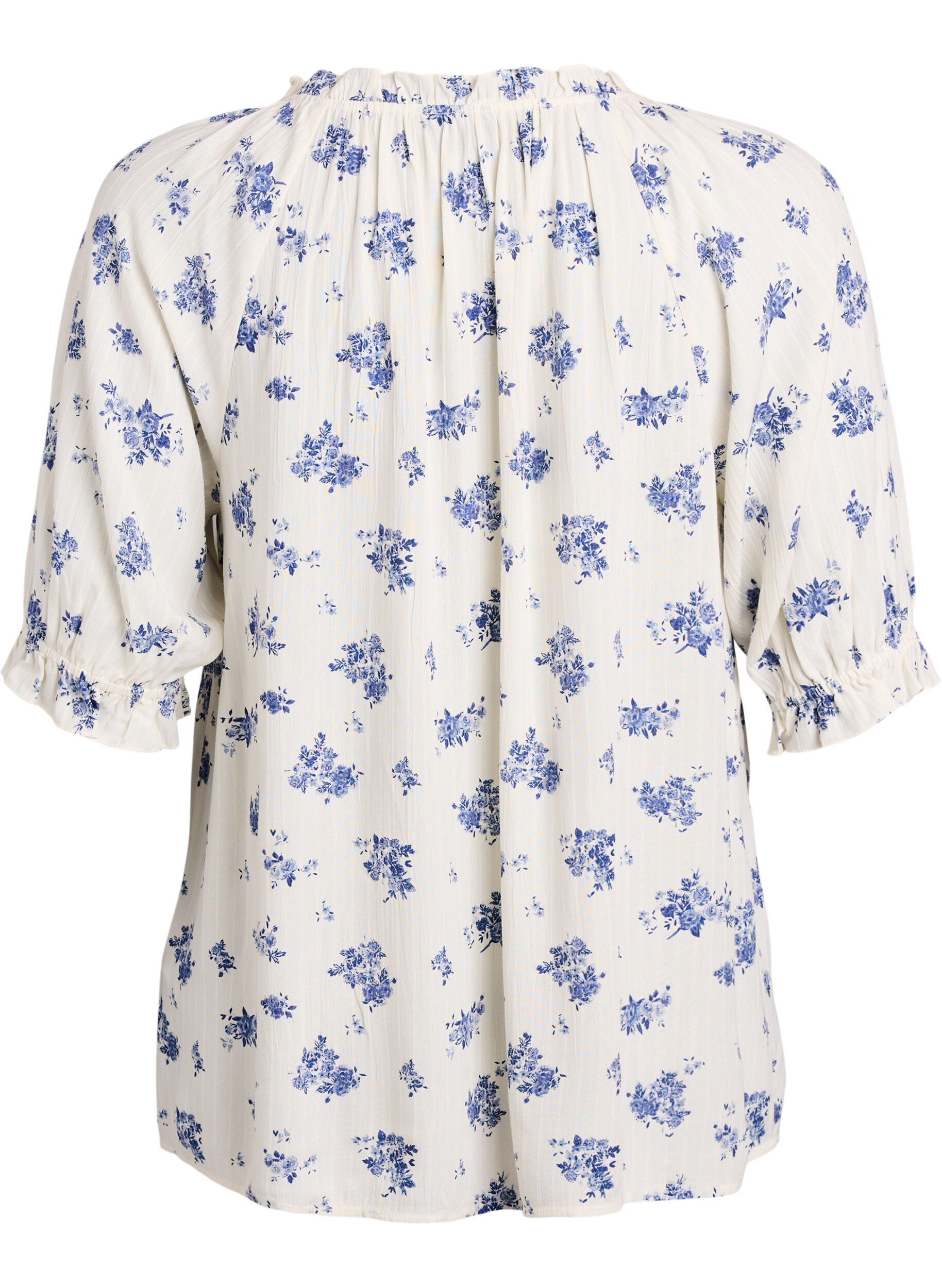 Zizzi Blouse en viscose &agrave; fleurs avec manches mi-longues, Blanc, Packshot image number 1