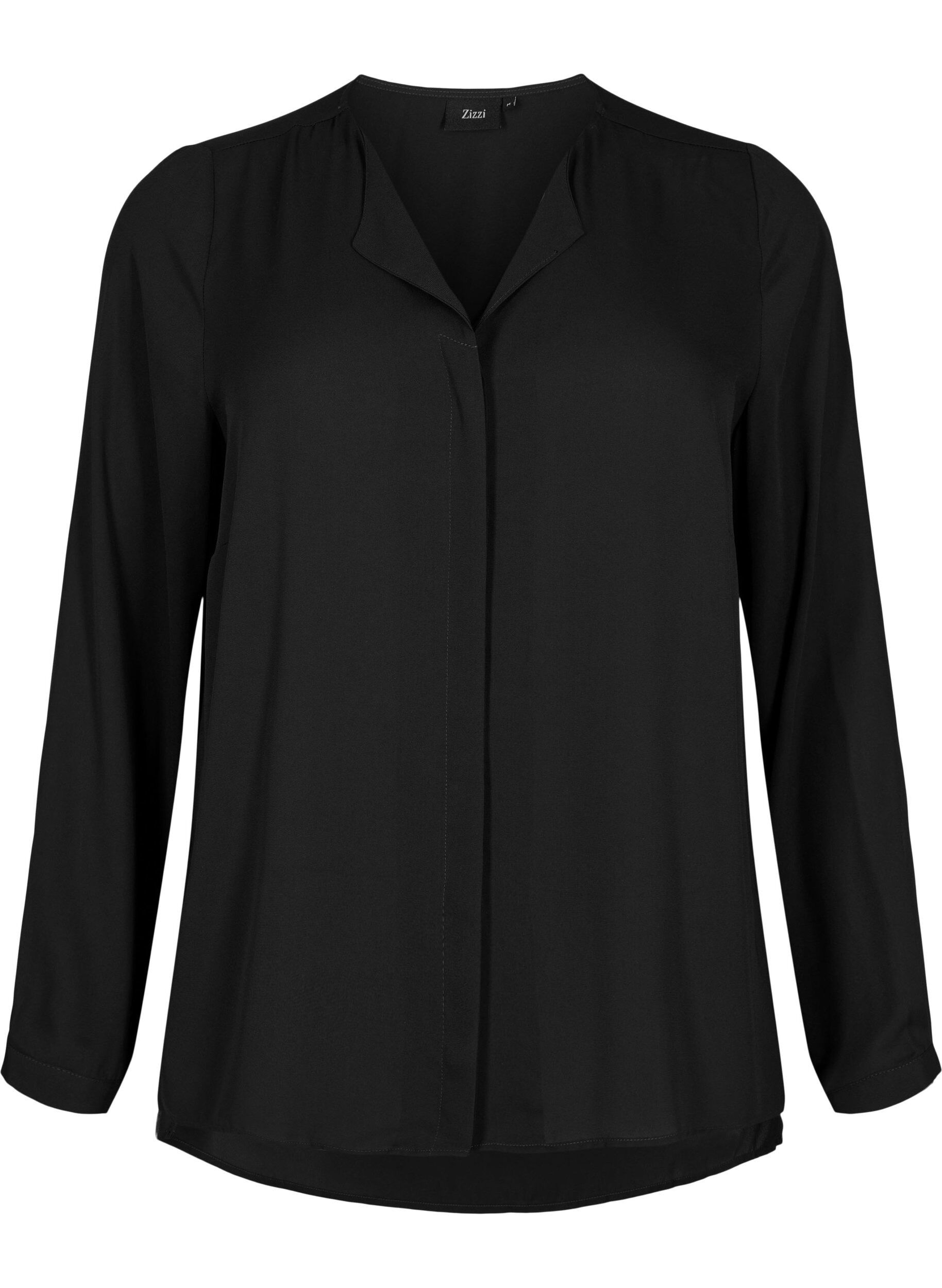 Zizzi Chemise de couleur unie avec col en V, Black, Packshot image number 0