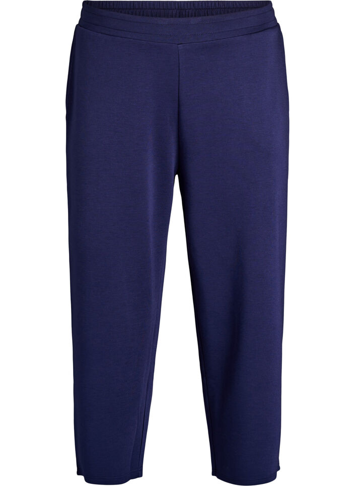 Pantalon 7/8 en modal m&eacute;lang&eacute; avec poches, Bleu, Packshot image number 0