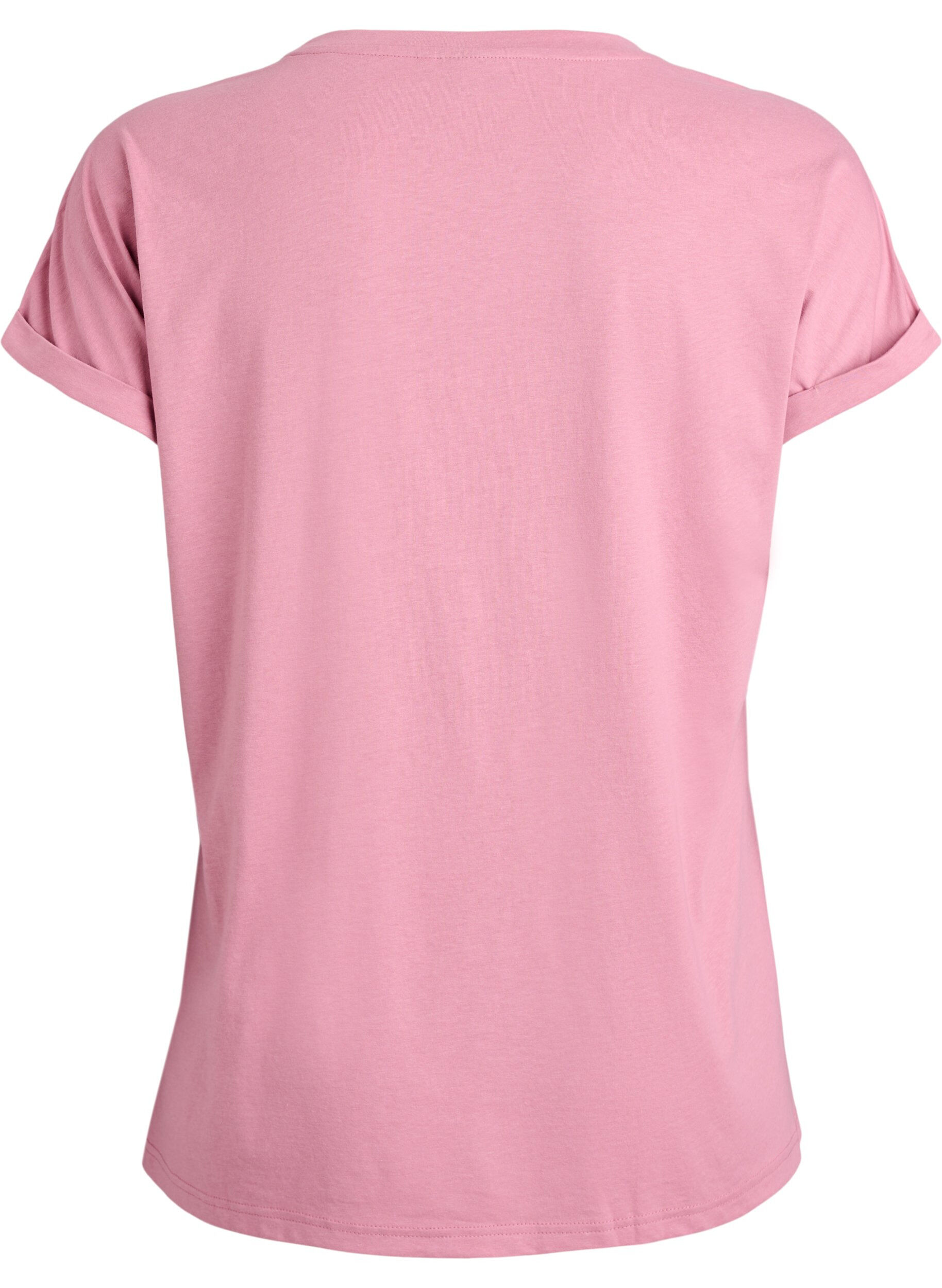 Zizzi T-shirt &agrave; manches courtes en coton m&eacute;lang&eacute;, Rose, Packshot image number 1