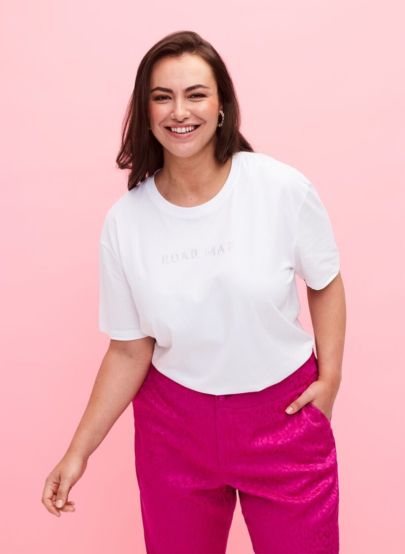 T-shirt en coton biologique avec des similipierres, White, Model image number 0