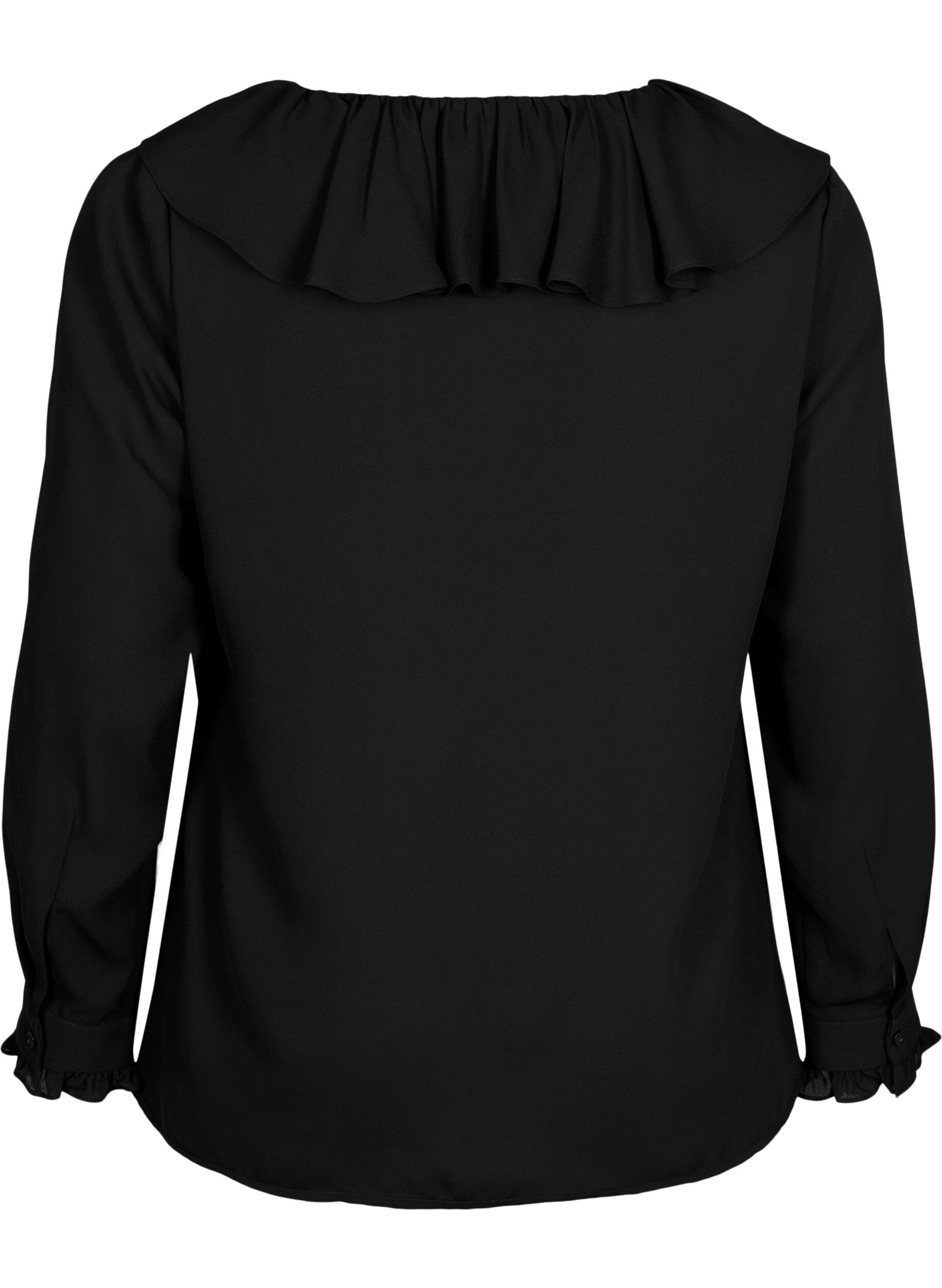 Zizzi Blouse &agrave; manches longues &agrave; volants, Black, Packshot image number 1