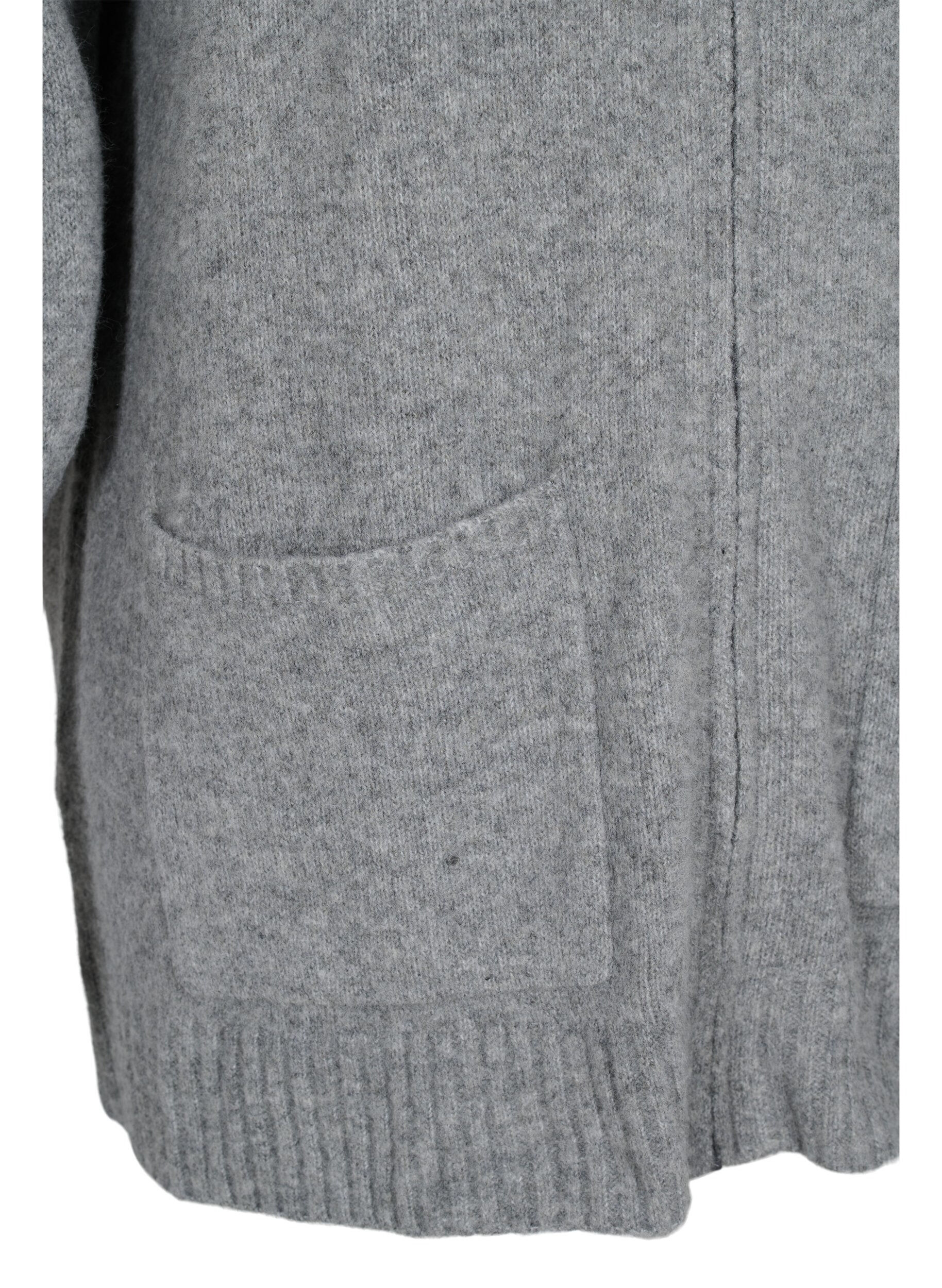 Zizzi Long cardigan en maille &agrave; fermeture &Eacute;clair et poches, Medium Grey Melange, Packshot image number 3