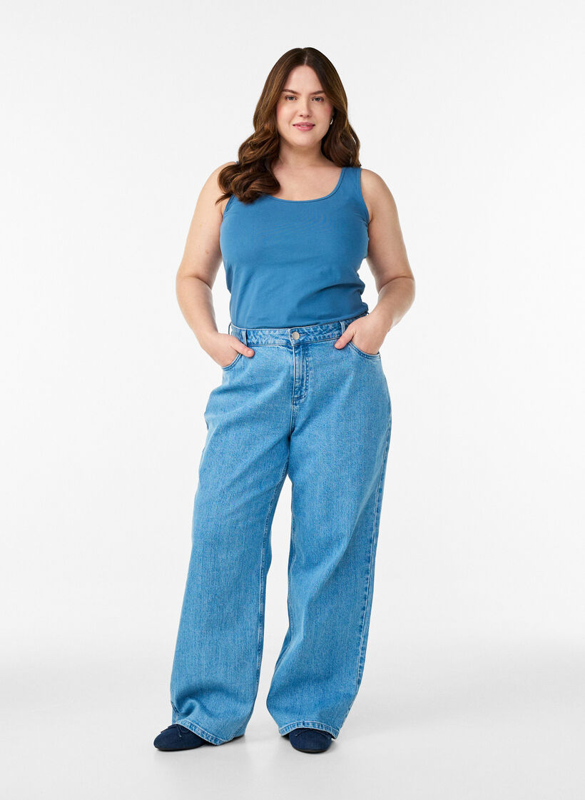Haut basic uni en coton, Gris bleut&eacute;, Model image number 1