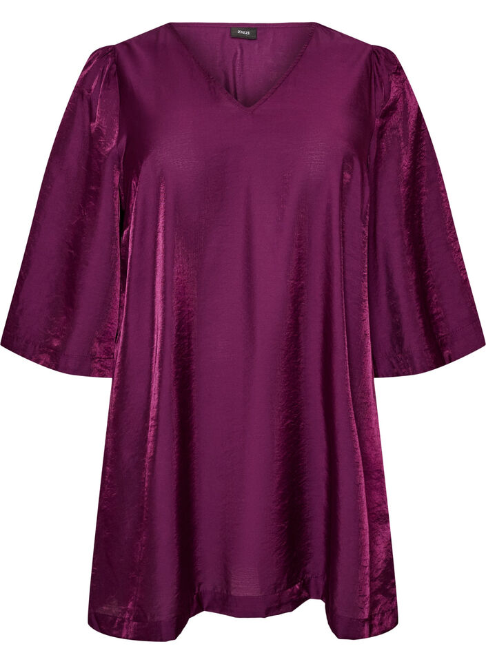 Tunique brillante avec col en V et manches 3/4, Violet, Packshot image number 0