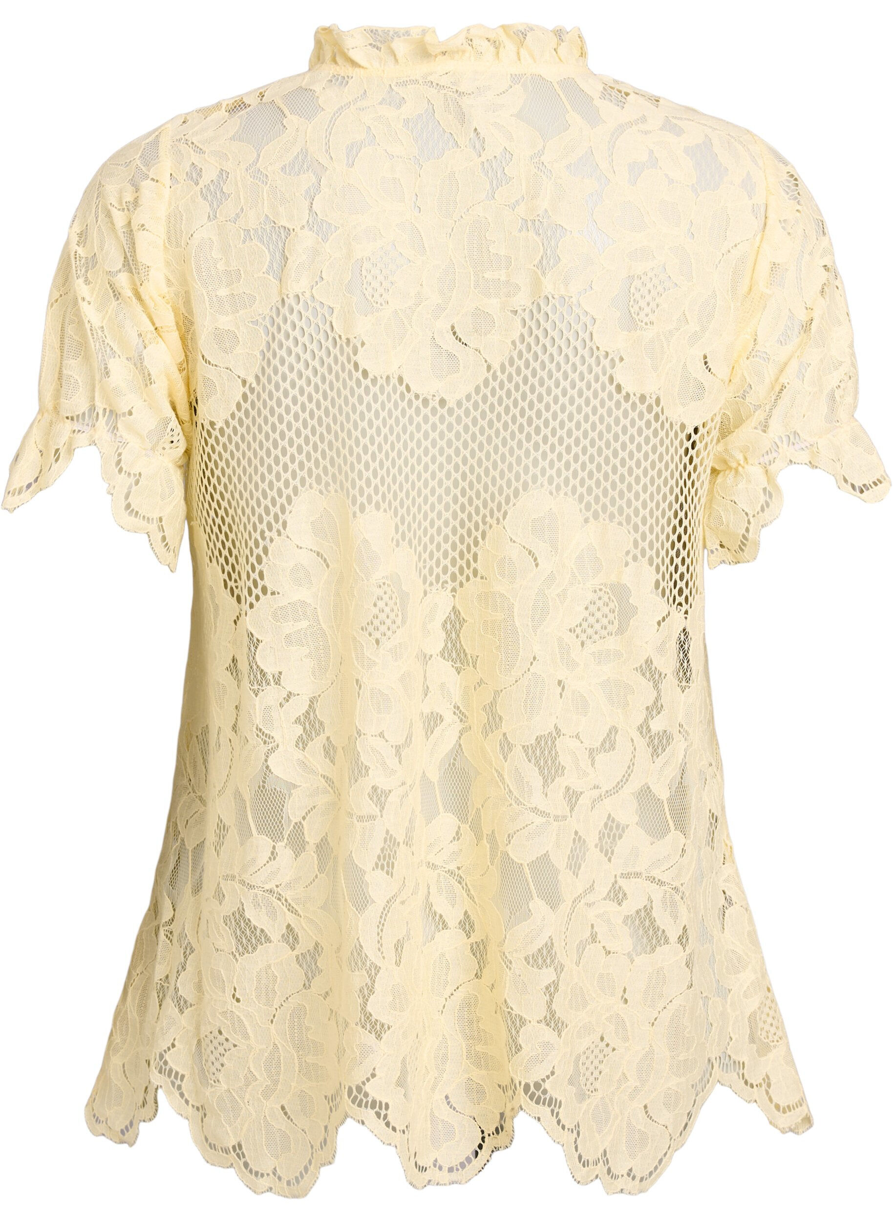 ZizziBlouse en dentelle avec col &agrave; volants et manches courtes, Jaune clair, Packshot image number 1