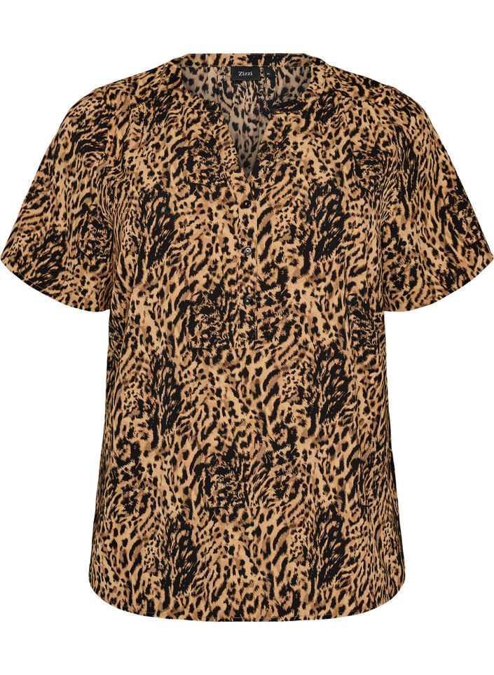 Blouse &agrave; manches courtes et encolure en V, Marron, Packshot image number 0