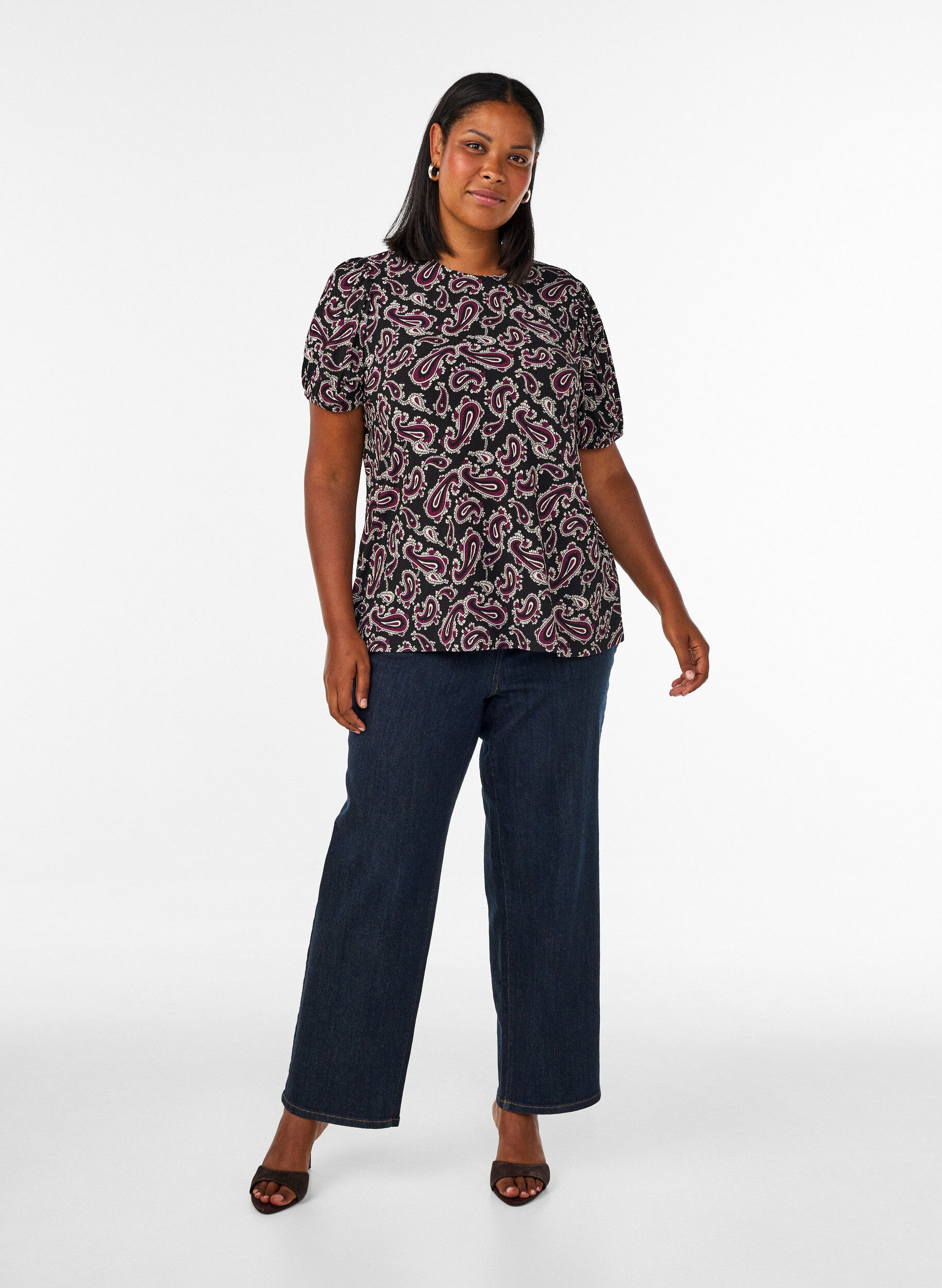 ZizziBlouse imprim&eacute; cachemire &agrave; manches longues, Bordeaux fonc&eacute;, Model image number 1