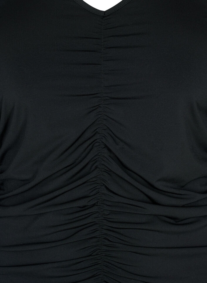 Blouse avec col en V et drapé, Black, Packshot image number 2