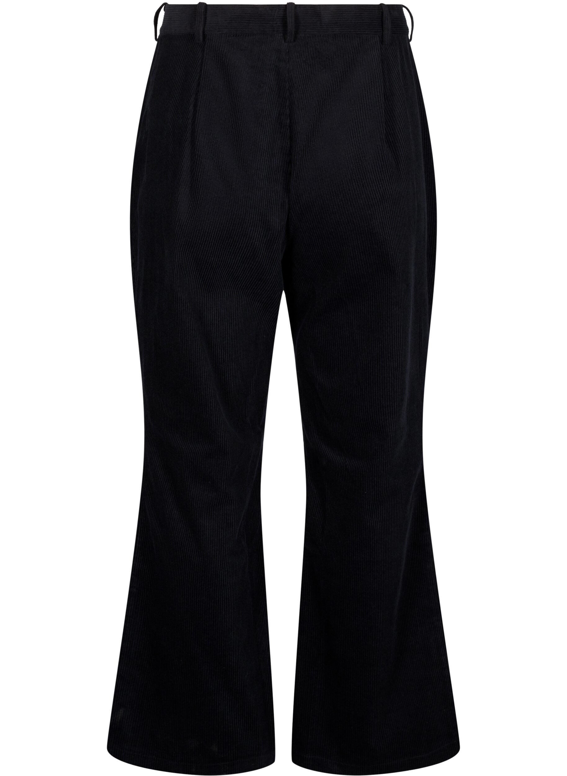 Zizzi Pantalon en velours &agrave; taille haute et coup&eacute; ras du genou, Noir, Packshot image number 1