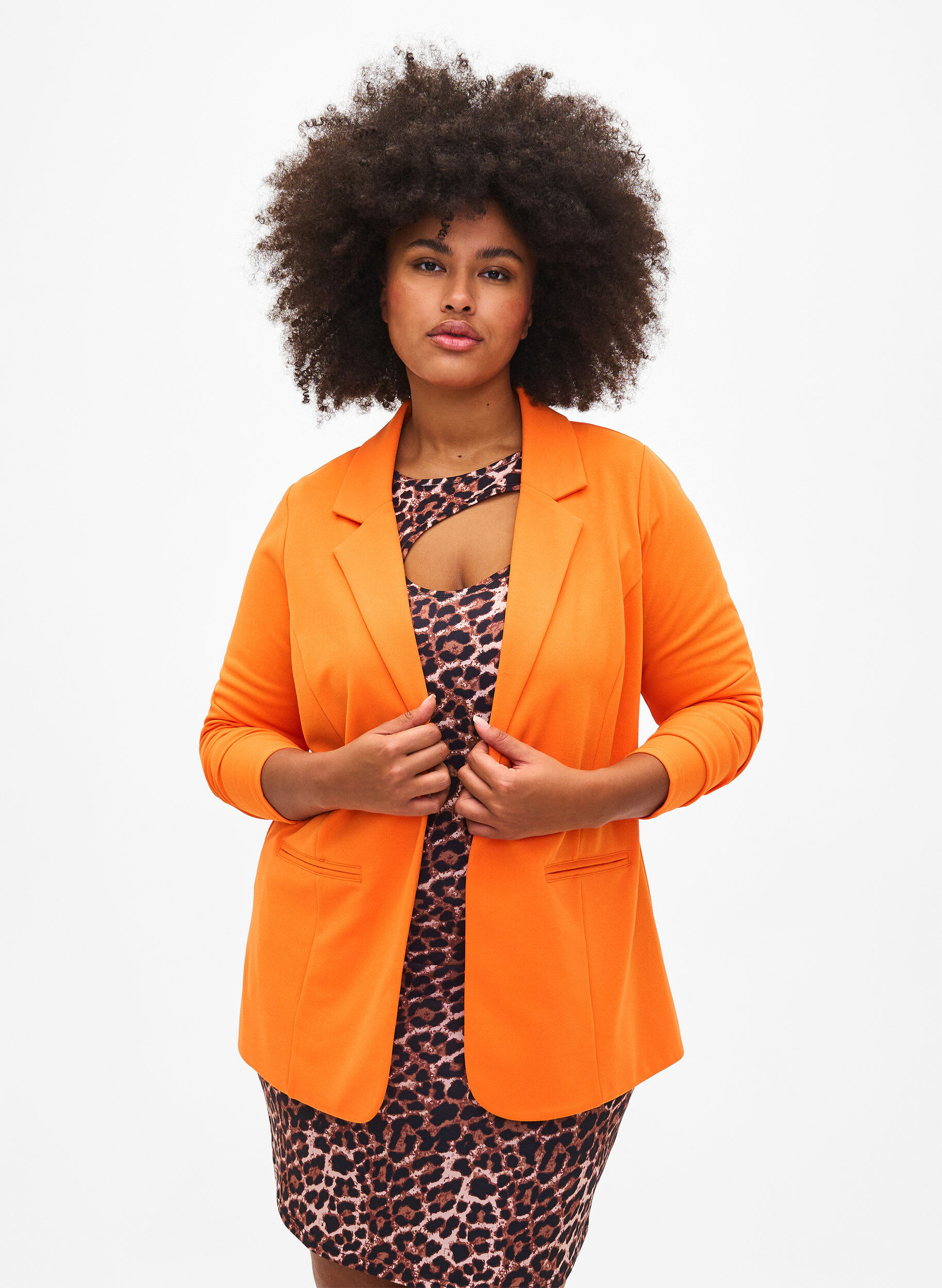 Zizzi Blazer &agrave; poches, Vibrant Orange, Model image number 0