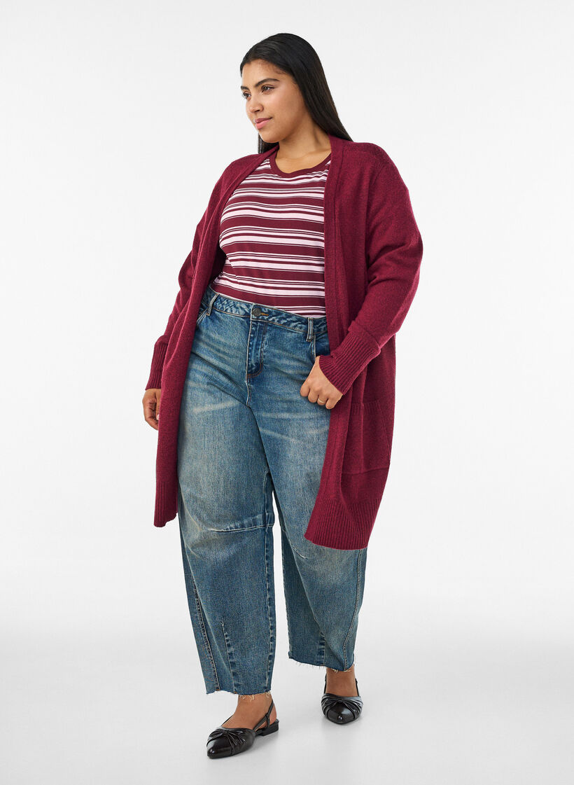 Cardigan en tricot c&ocirc;tel&eacute; avec poches, Bordeaux, Model image number 1