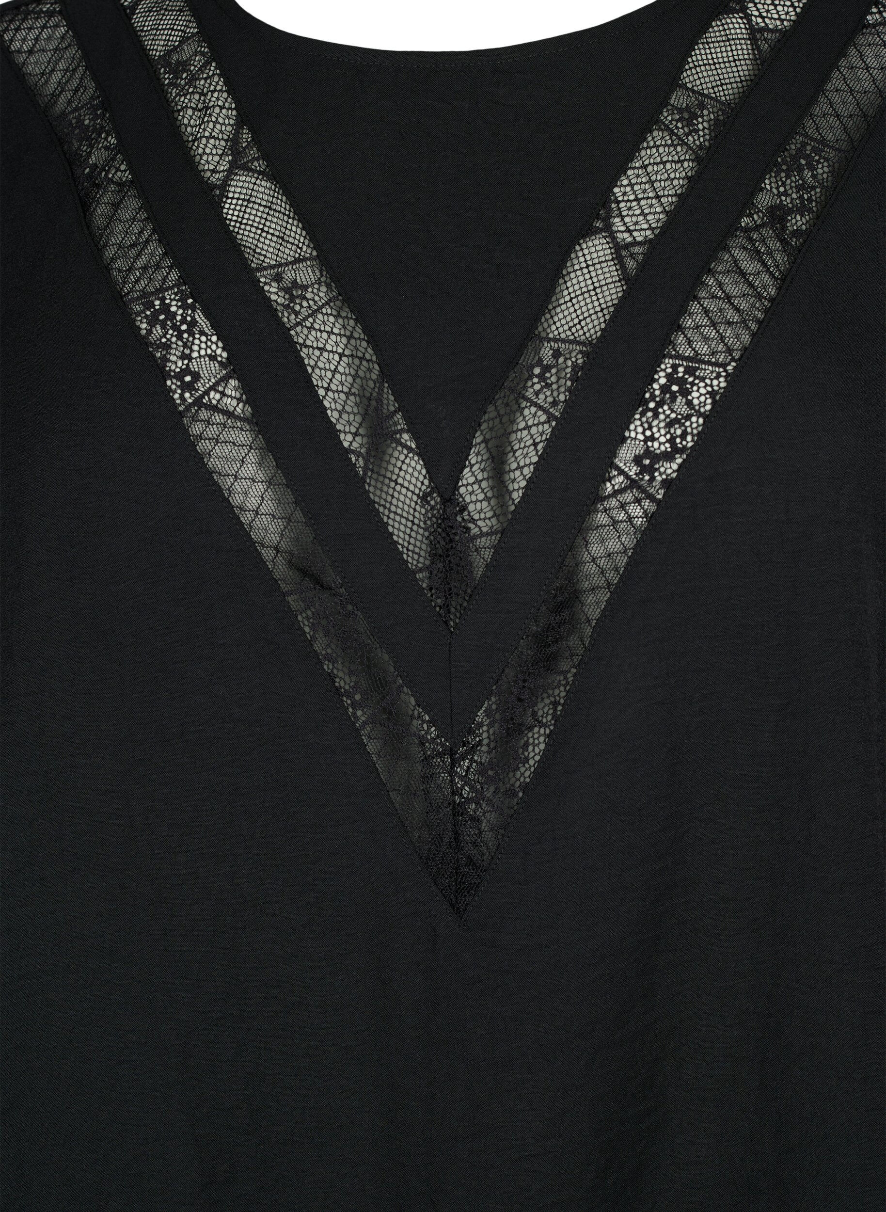 Zizzi Blouse &agrave; manches longues avec de la dentelle, Black, Packshot image number 2