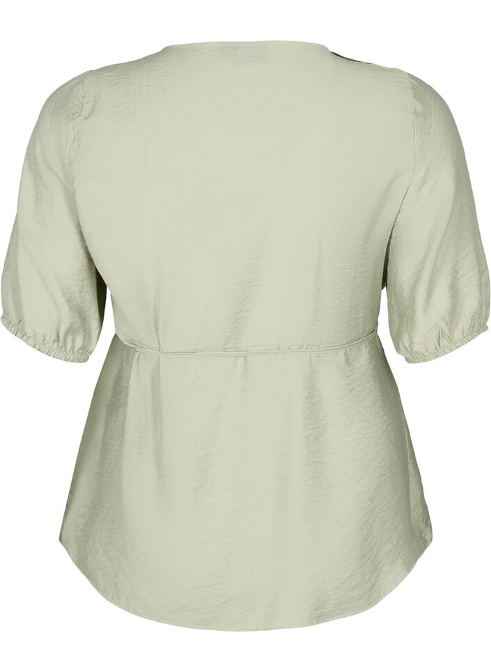 Blouse cache-cœur en viscose avec manches mi-longues, Seagrass , Packshot image number 1