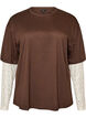 T-shirt ample avec manches longues en dentelle, Marron, Packshot image number 0