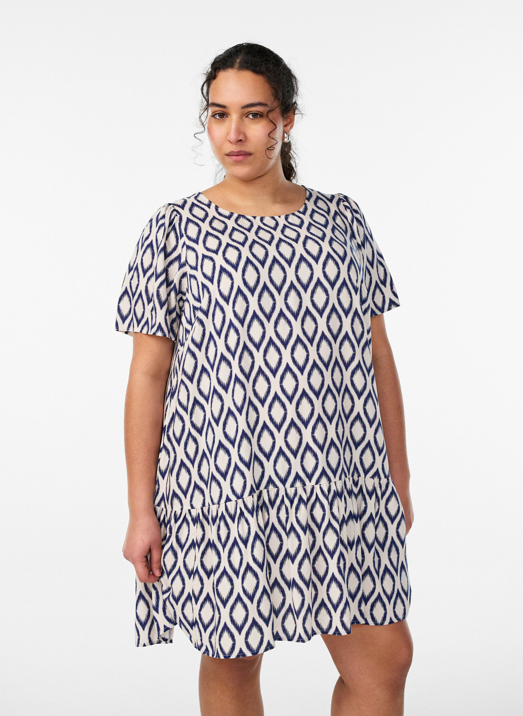 Robe en viscose avec d&eacute;coupe, Bleu, Model