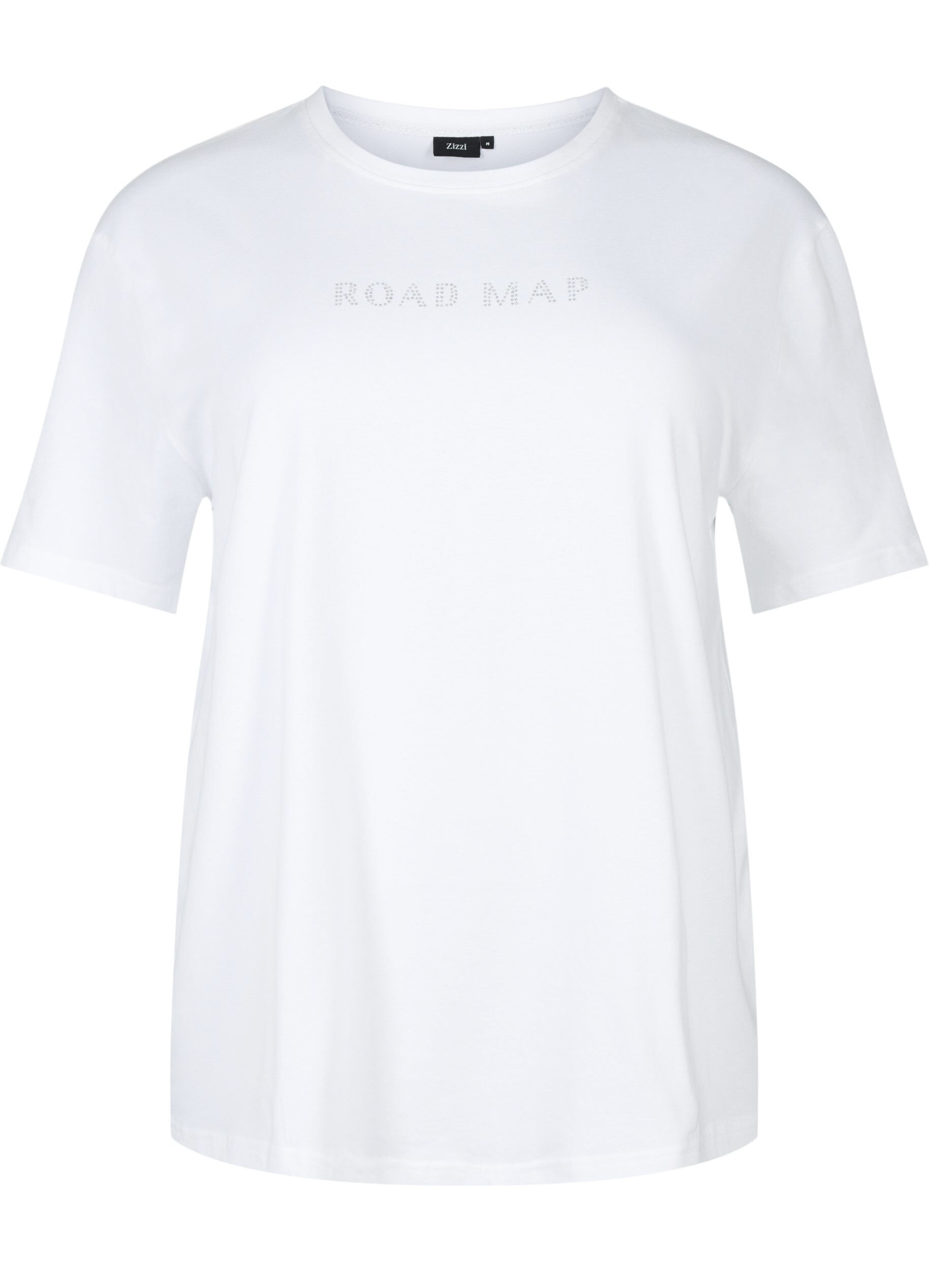 Zizzi T-shirt en coton biologique avec des similipierres, White, Packshot image number 0