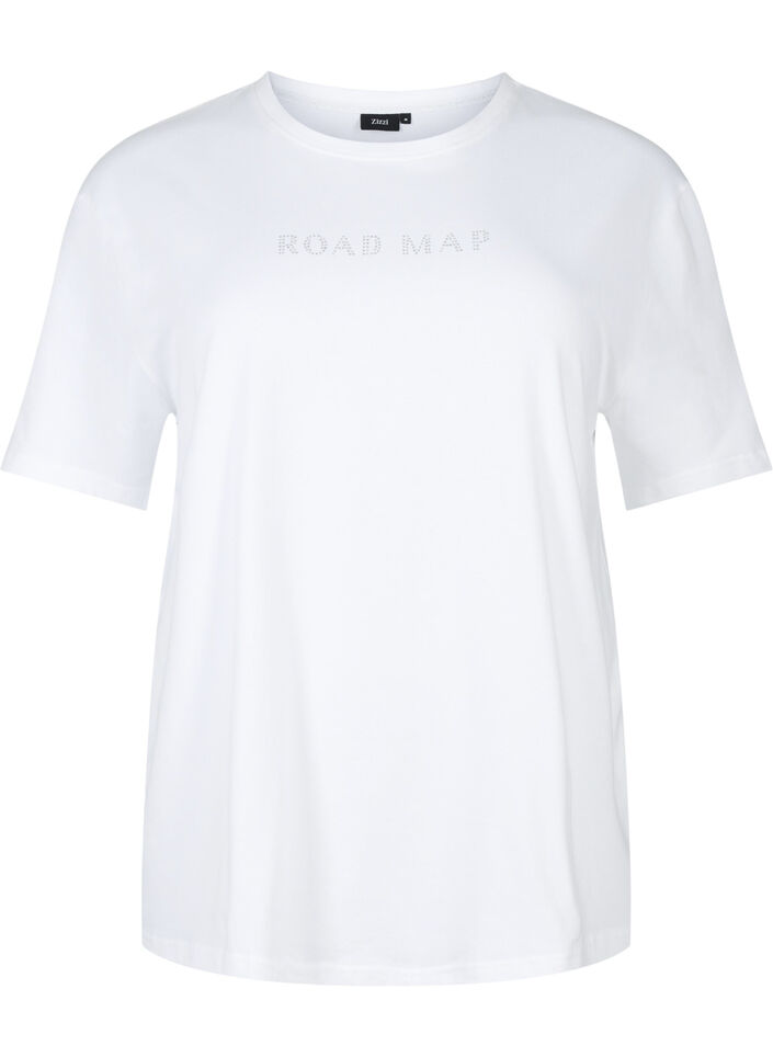 T-shirt en coton biologique avec des similipierres, White, Packshot image number 0