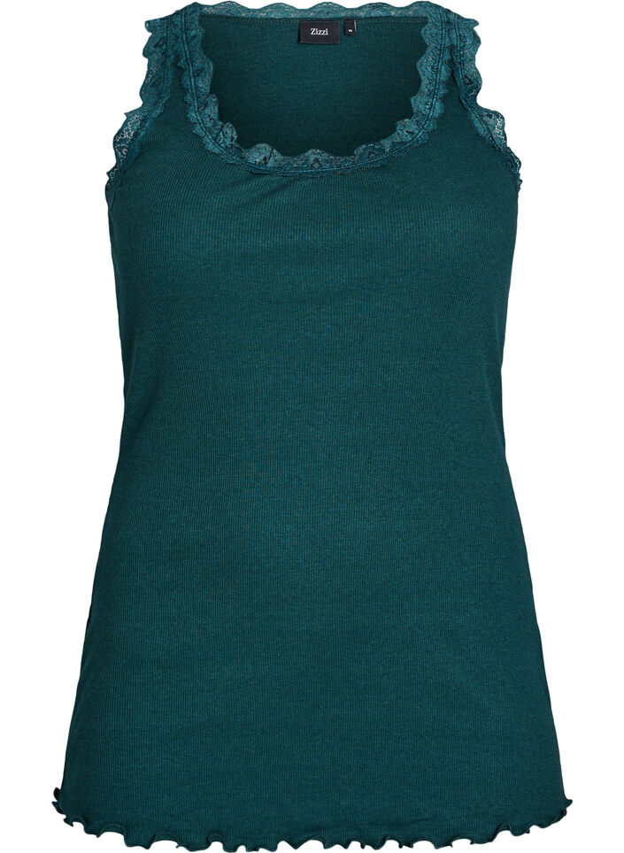 Haut avec bordure en dentelle, Vert fonc&eacute;, Packshot image number 0