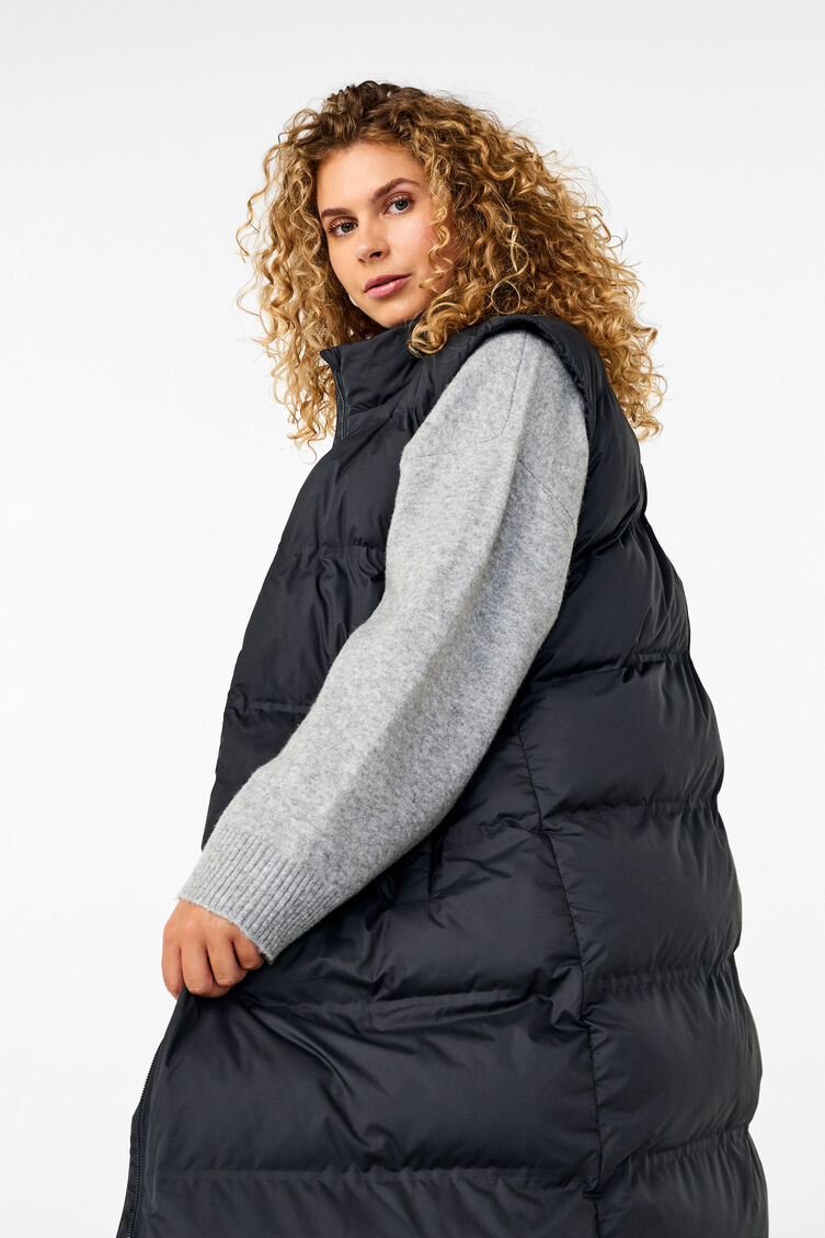 Gilet long avec poches et fermeture &eacute;clair &agrave; double sens, Noir, Model image number 2