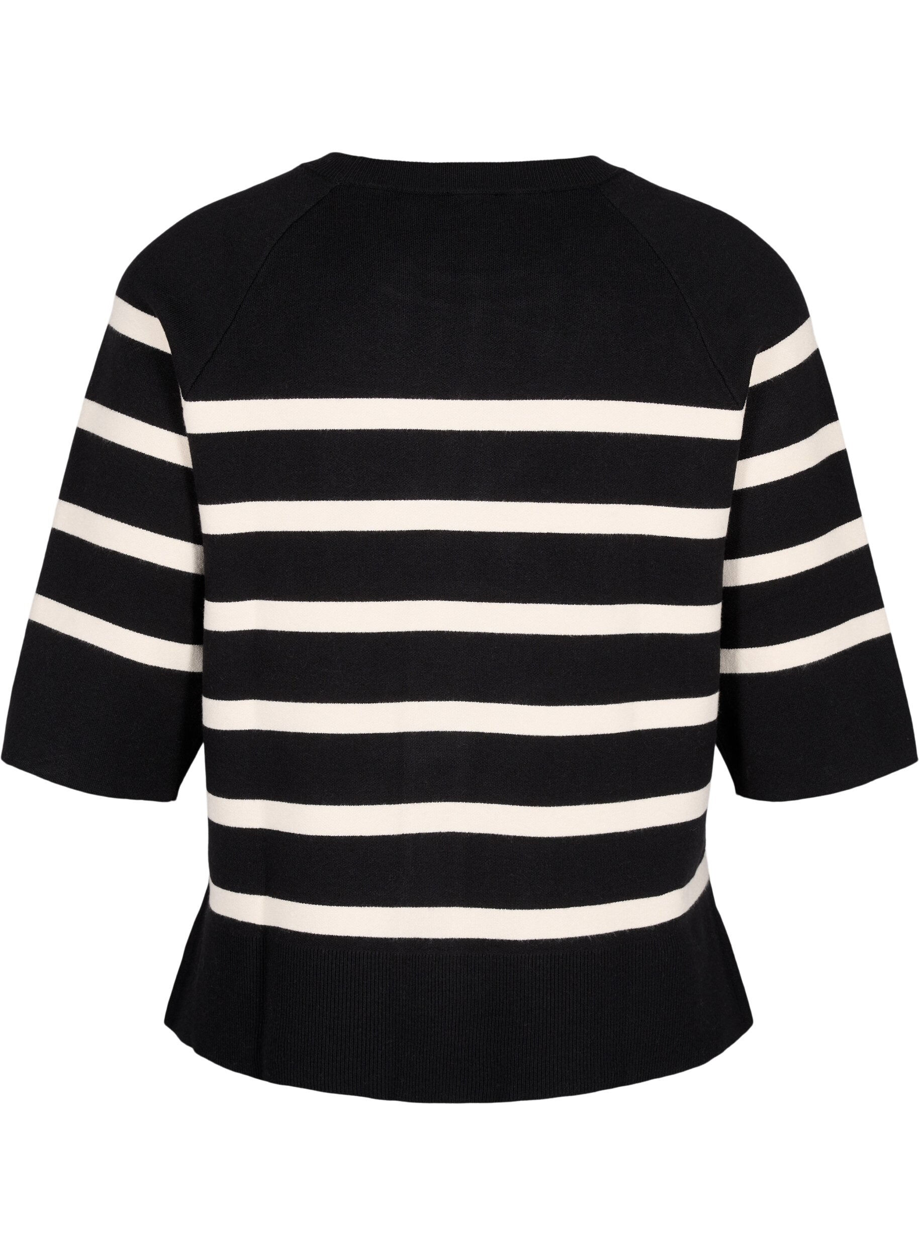 Zizzi Chemisier ray&eacute; en tricot &agrave; manches 3/4, Black Birch Stripes, Packshot image number 1