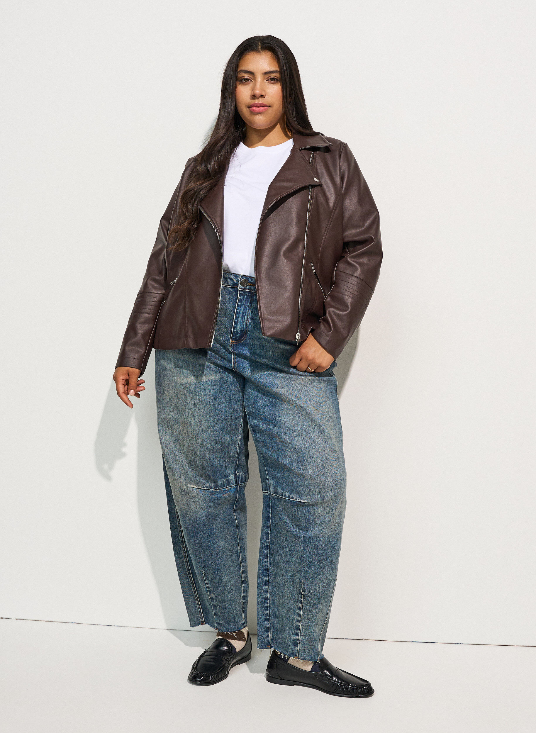 ZizziVeste biker en similicuir, Marron, Model image number 1