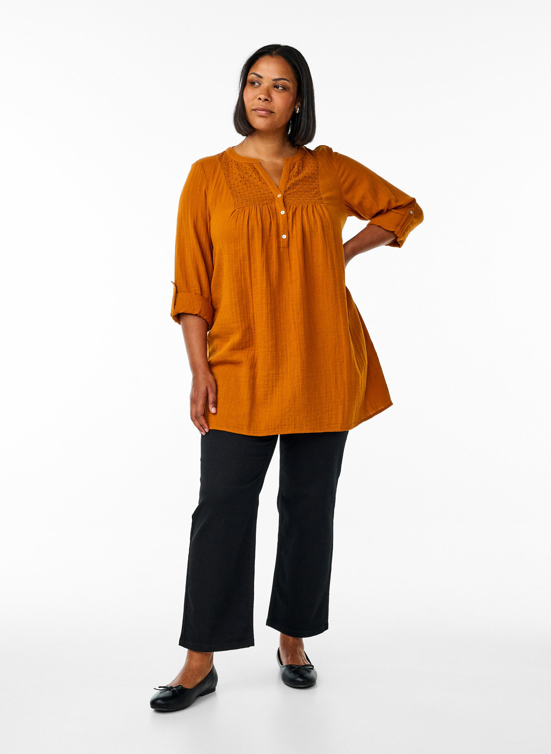 ZizziTunique en mousseline de coton avec broderie anglaise, Orange, Model image number 1