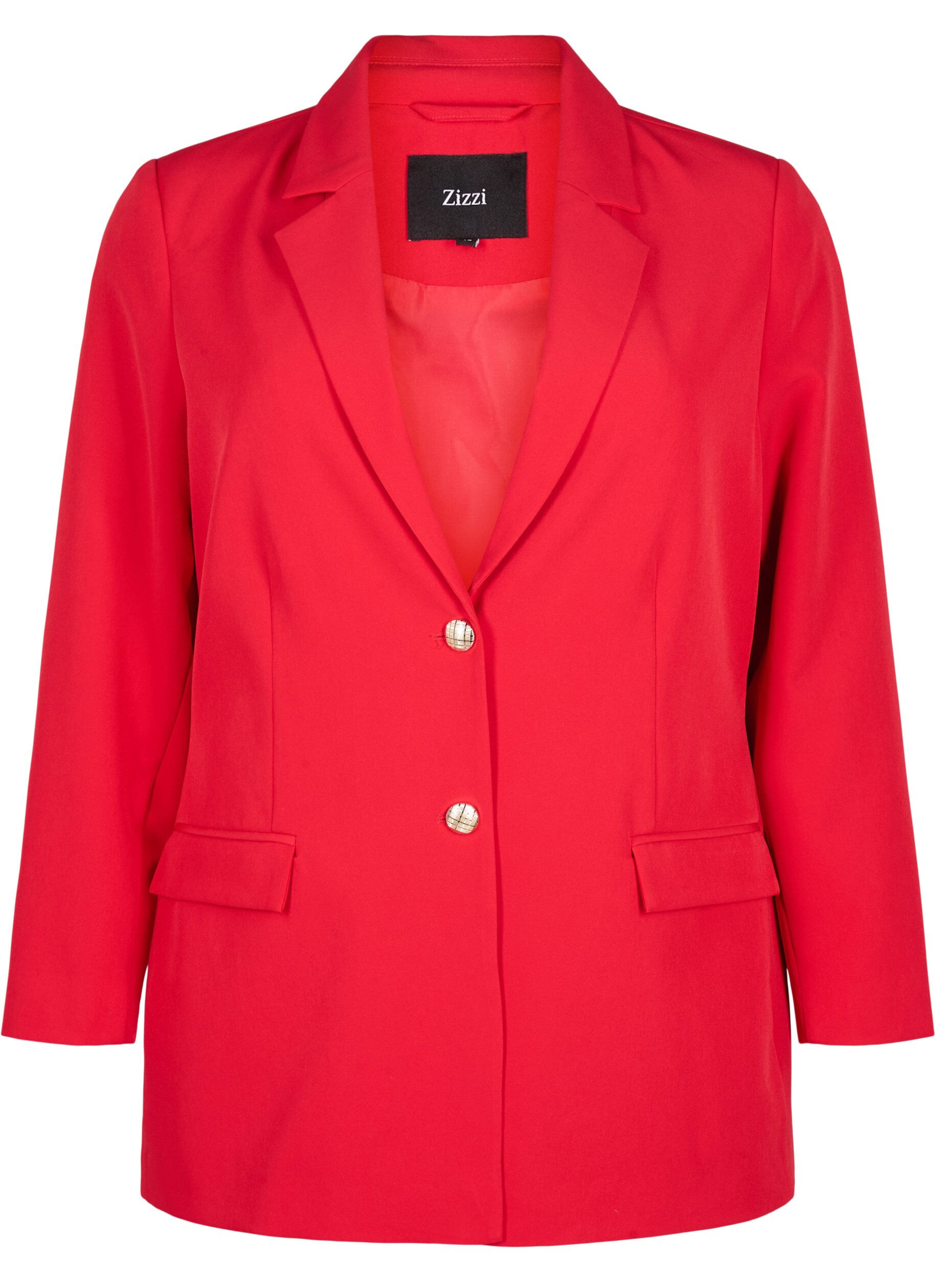 Zizzi Veste de costume dot&eacute;e de poches et de boutons dor&eacute;s, Tango Red, Packshot image number 0