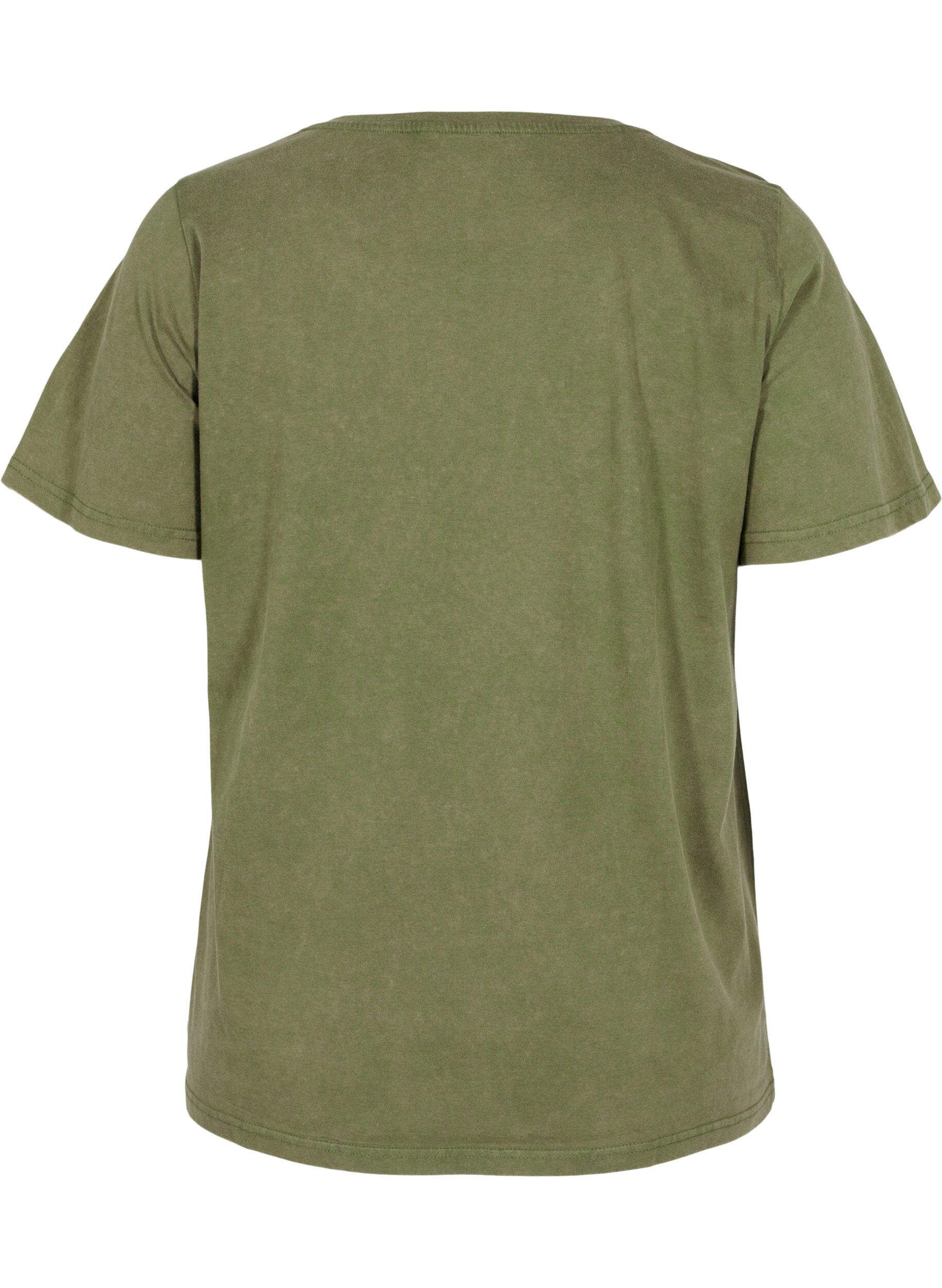 Zizzi T-shirt en coton d&eacute;lav&eacute; &agrave; l'acide et aux pierres, Ivy Green Wash, Packshot image number 1